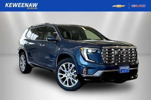 2026 GMC Acadia Denali in Downpour Metallic — front three-quarter view
