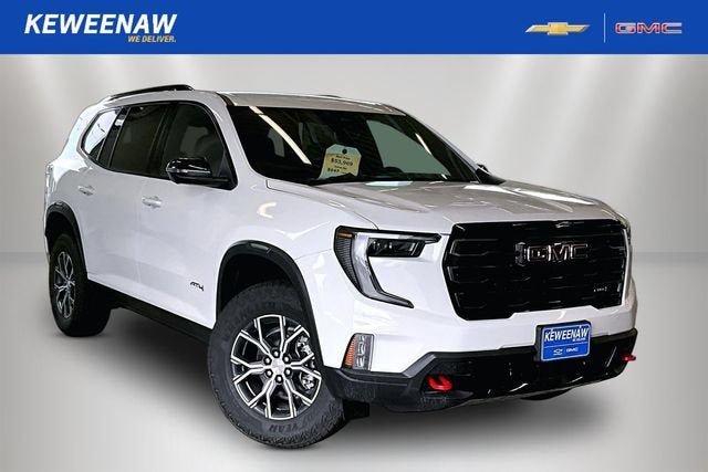 2026 GMC Acadia AT4 in Summit White — front three-quarter view