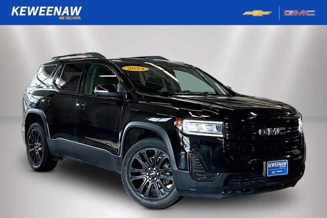 2023 GMC Acadia SLE in Ebony Twilight Metallic — front three-quarter view