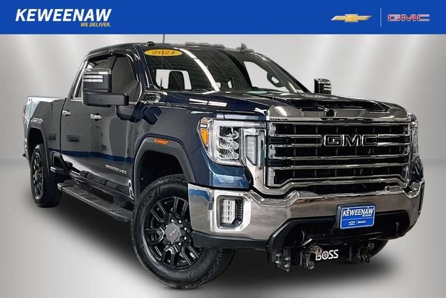 2021 GMC Sierra 2500 HD SLT in Pacific Blue Metallic — front three-quarter view