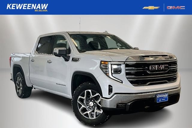 2026 GMC Sierra 1500 SLT in Glacier White Tricoat — front three-quarter view